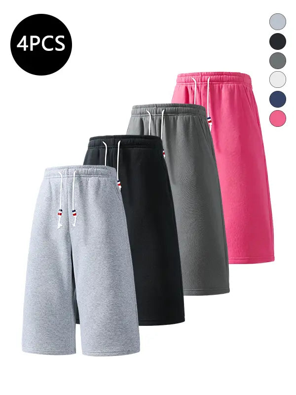4-Pack Men's Summer Shorts — 3/4 Length Casual Loose Fit Athletic Straight Cut for Running, Walking & Hiking