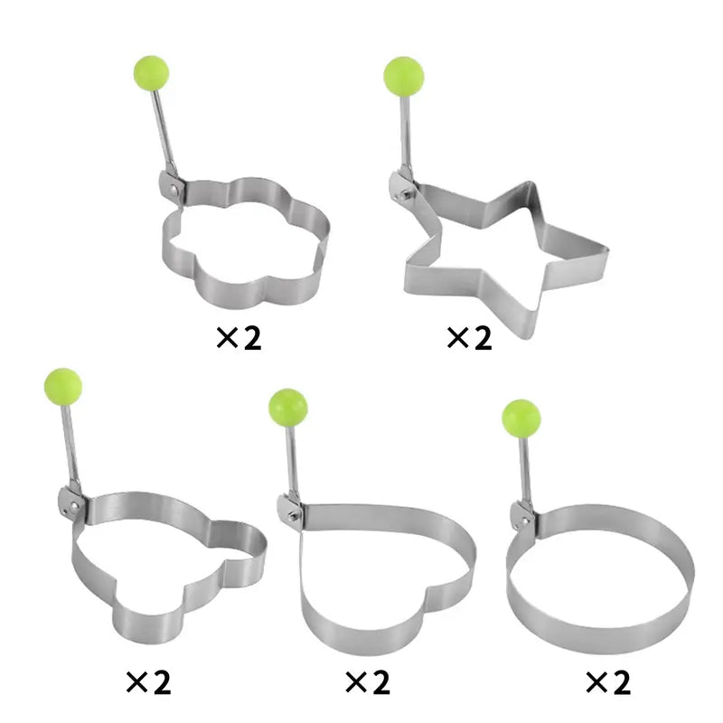 5Pcs Egg Ring Mold, Stainless Steel Fried Egg Shaper with Anti-Scald Handle, Cute Heart/Star/Bear/Flower/Round Pancake Molds for Breakfast, Non-Stick Egg Cooker Rings for Kids - YY