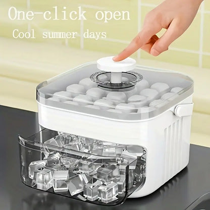 Press Type Ice Cube Mold, Large Capacity Ice Storage Box with Lid, Multi-Layer Ice Tray Container, Integrated Ice Making for Home
