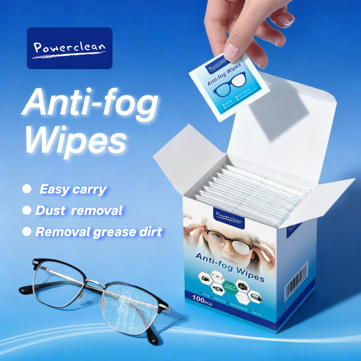 Pickzone Anti-Fog Lens Wipes - Pre-Moistened Streak-Free Cleansing Wipes for Eyeglasses & Screens