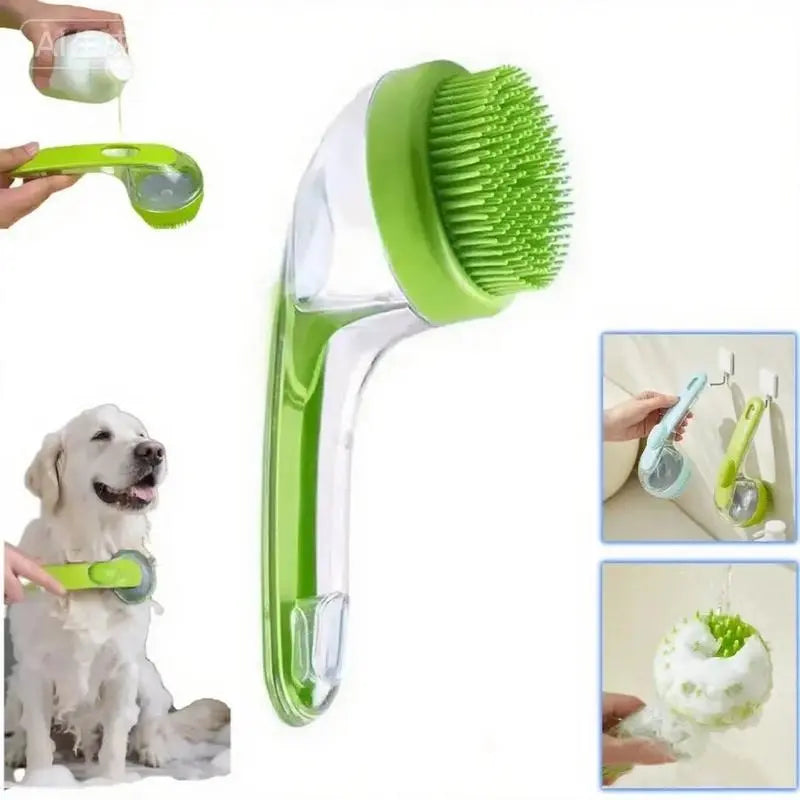 Pet Bath Brush 2 in 1 Dog Bath Brush with Built-in Shampoo Dispenser Multi-functional Dog Bath Brush for Long & Short Haired Dogs Cats Shower