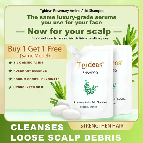 Tgideas Rosemary Amino Acid Shampoo, Buy 1 Get 1 Free – Anti-Hair Loss, Oil Control, Anti-Dandruff with Zinc PCA & Hydrolyzed Silk, Scalp Cleanser 250ml x2