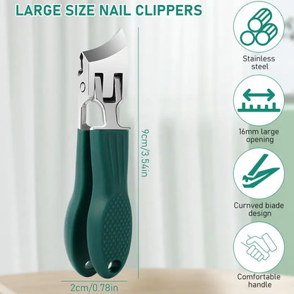 Eagle Beak Beveled Nail Clippers 3Pcs – Wide Jaw Opening Anti-Splash, 25° Slanted Blade, Long Handle | Thick Nails, Seniors & Ingrown Nail Care (Green)
