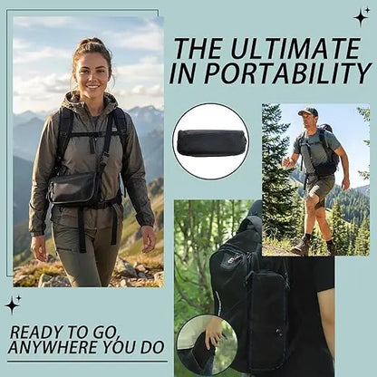 12" Portable Collapsible Stool - Folding Chair with Storage Pouch, Convertible Satchel for Hands-Free Carry & Supports 265Lbs, Ultralight for Hiking, Fishing, Camping, Festivals