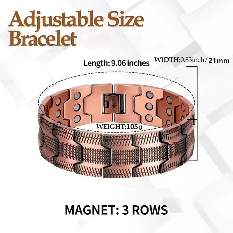 Men's Copper Magnetic Bracelet – Triple Row Super Magnet with Adjustable Size Tool