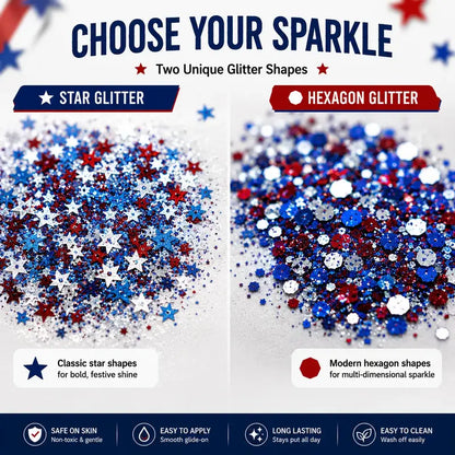 4th of July Glitter Stick | Red, White & Blue Body & Hair Sparkle for Independence Day Party, Festival & Fun Holiday Look