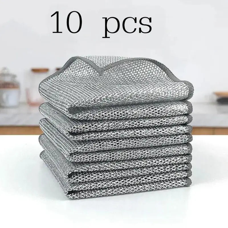 10 Counts Dishwashing Rags — Double Side Multipurpose Non-Scratch Wire Dishcloths, Reusable Cleaning Cloths for Kitchen, Sinks & Pans