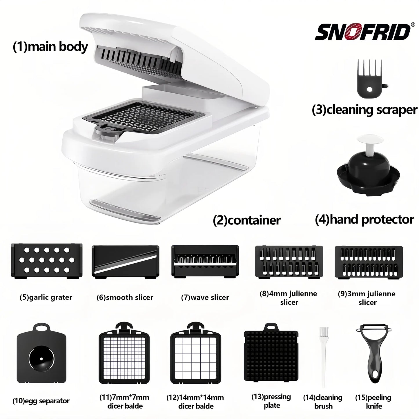 Snofrid 15-in-1 Vegetable Chopper with 8 Blades & Container