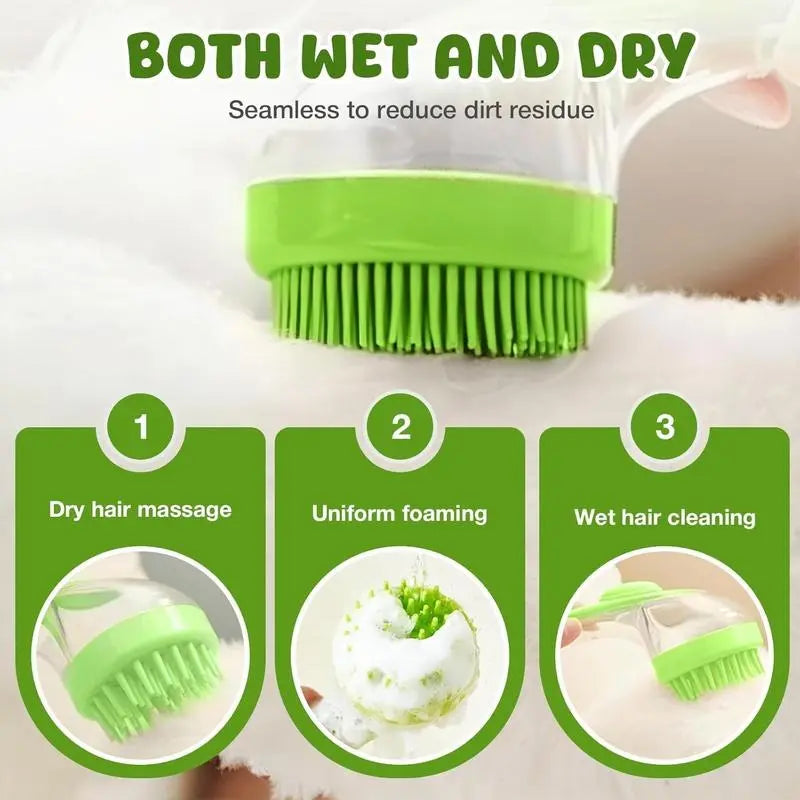 Pet Bath Brush 2 in 1 Dog Bath Brush with Built-in Shampoo Dispenser Multi-functional Dog Bath Brush for Long & Short Haired Dogs Cats Shower