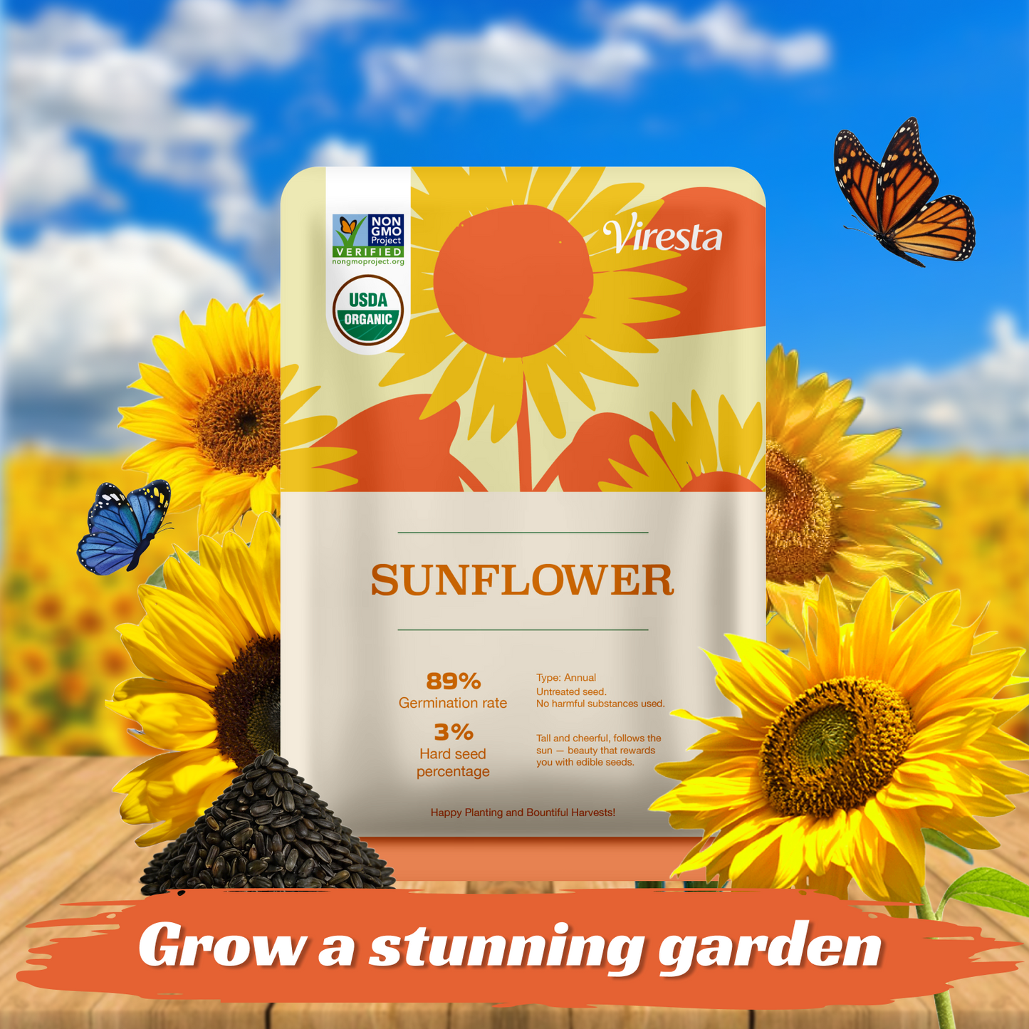 Premium Mammoth Sunflower Seeds - High-Germination Open-Pollinated Mix