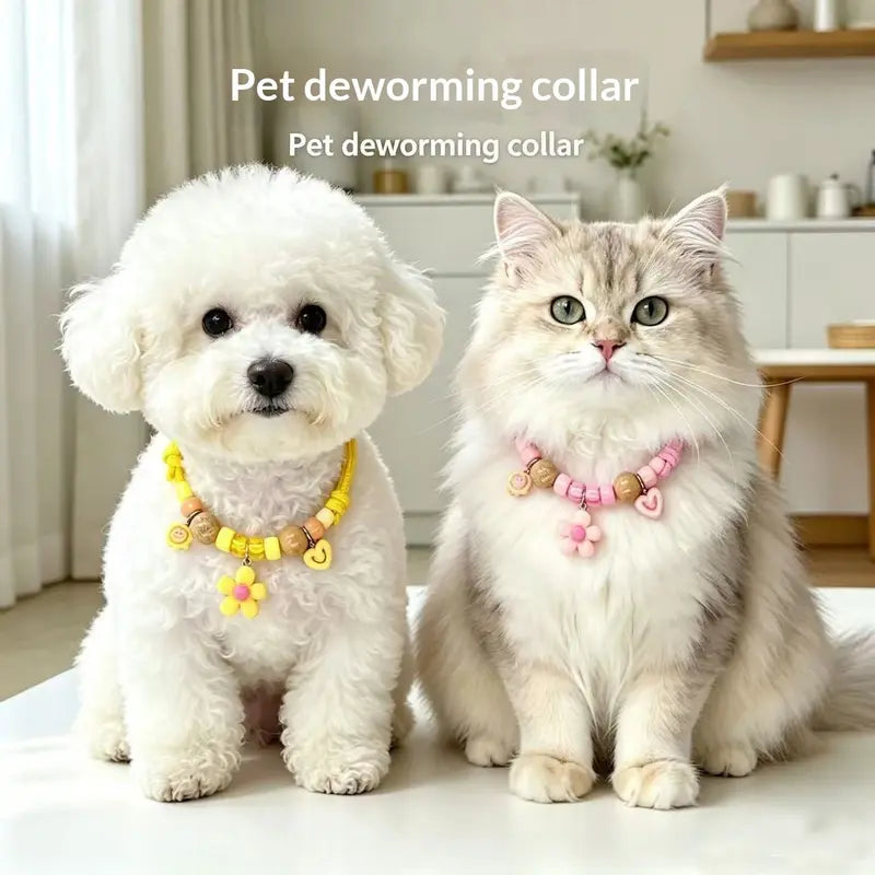 Adjustable Beaded Pet Collar for Cats and Dogs - Citronella Wood Scent Outdoor Collar