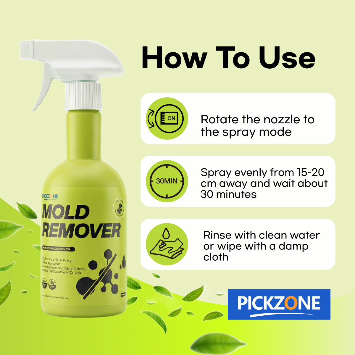 PICKZONE Heavy-Duty Mold & Mildew Remover Spray - Multi-Surface Stain Defense