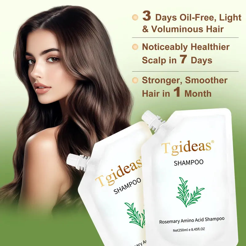 Tgideas Rosemary Amino Acid Shampoo, Buy 1 Get 1 Free – Anti-Hair Loss, Oil Control, Anti-Dandruff with Zinc PCA & Hydrolyzed Silk, Scalp Cleanser 250ml x2