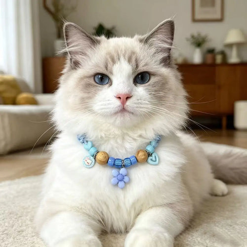Adjustable Beaded Pet Collar for Cats and Dogs - Citronella Wood Scent Outdoor Collar