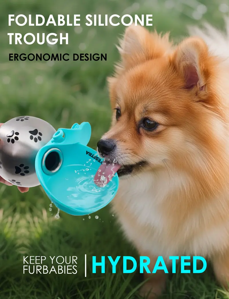 CO'ESSTRA Stainless Steel Pet Water Bottle with Foldable Drinking Trough – 285ml