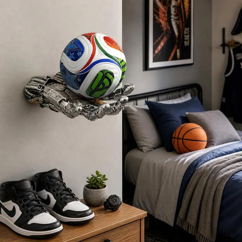 Terminator Hand Metal Decorative Statue Wall Mount - Basketball Holder, Soccer Ball Display Rack, 1 Pack Home Organizer for Room, Ideal Gift