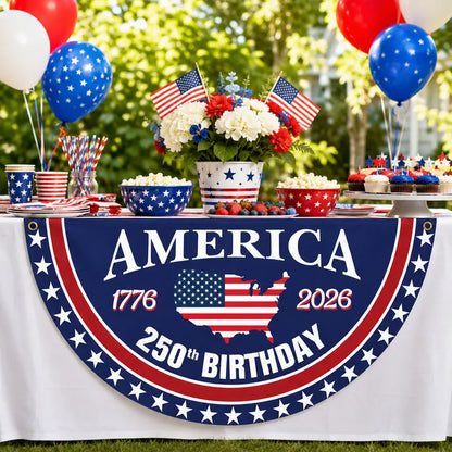 America 250th Birthday Bunting Flag – 1776-2026 USA Patriotic Half Circle Banner