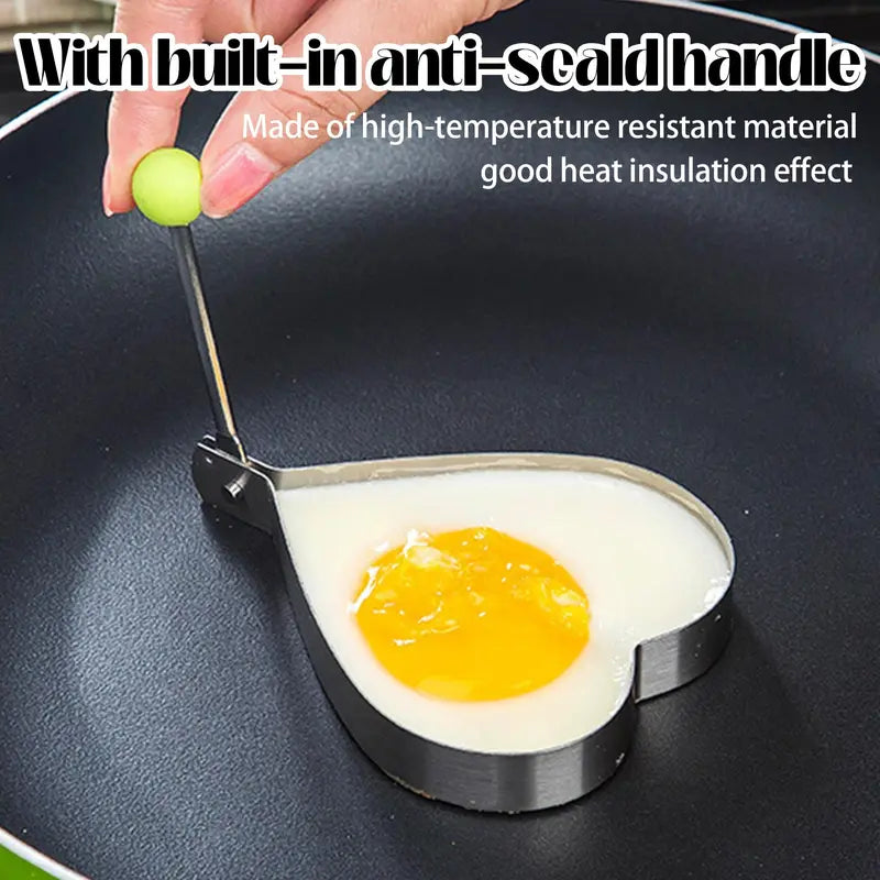 5Pcs Egg Ring Mold, Stainless Steel Fried Egg Shaper with Anti-Scald Handle, Cute Heart/Star/Bear/Flower/Round Pancake Molds for Breakfast, Non-Stick Egg Cooker Rings for Kids - YY
