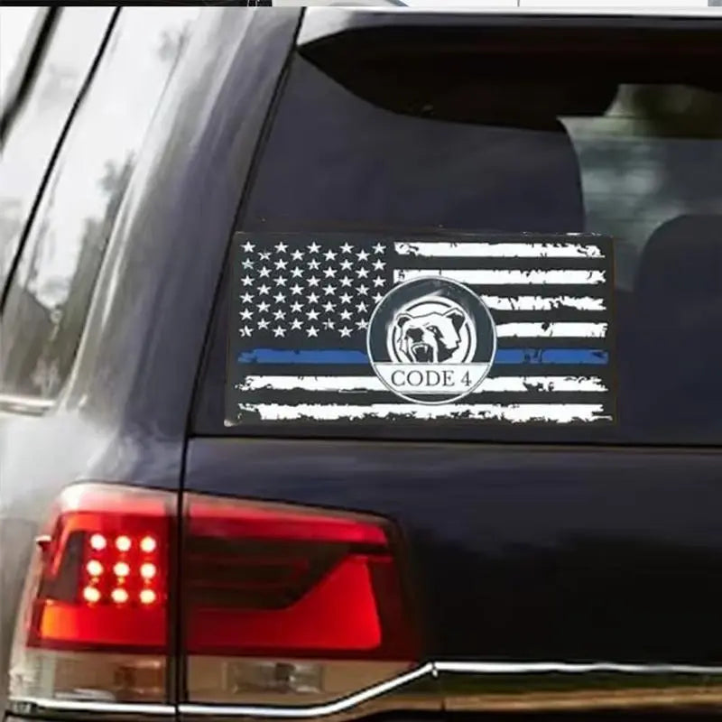 Thin Blue Line Code 4 Sticker - Show Police Support! Waterproof 3D Decal for Car, Laptop, Helmet | Back the Blue Cop Gift