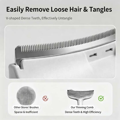Stainless Steel Dog Hair Remover Comb - Floating Detangler with One-Click Knot Opener