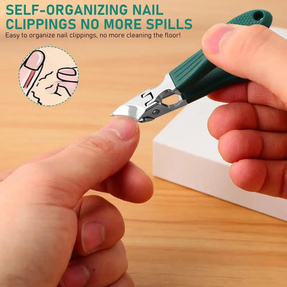 Eagle Beak Beveled Nail Clippers 3Pcs – Wide Jaw Opening Anti-Splash, 25° Slanted Blade, Long Handle | Thick Nails, Seniors & Ingrown Nail Care (Green)