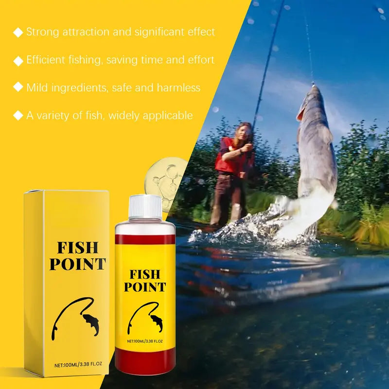 Fish Point Concentrated Fish Attractant Liquid – Fast-Acting Red Worm Bait Additive for Freshwater Fishing, Enhances Scent & Improves Bite Response (100ml)