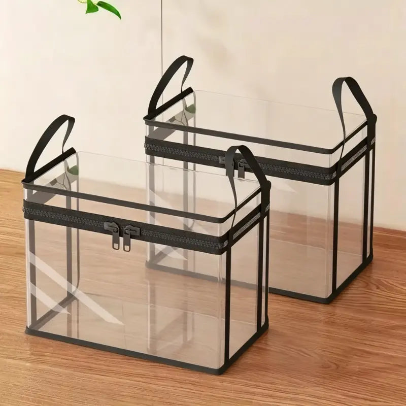 Large Clear Plastic Storage Box with Zipper Lid – Heavy-Duty Organizer for Home, Camping & Moving. Length: 12.47 ft Width: 7.87 ft Height: 10.50 ft
