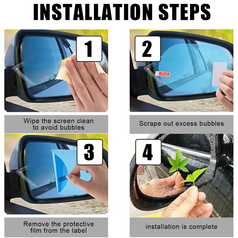 4PCS Car Rearview Mirror Rainproof Film – HD Nano Coating Anti-Fog Waterproof Protective Sticker for Side Mirrors | Fits Cars, Trucks & SUVs