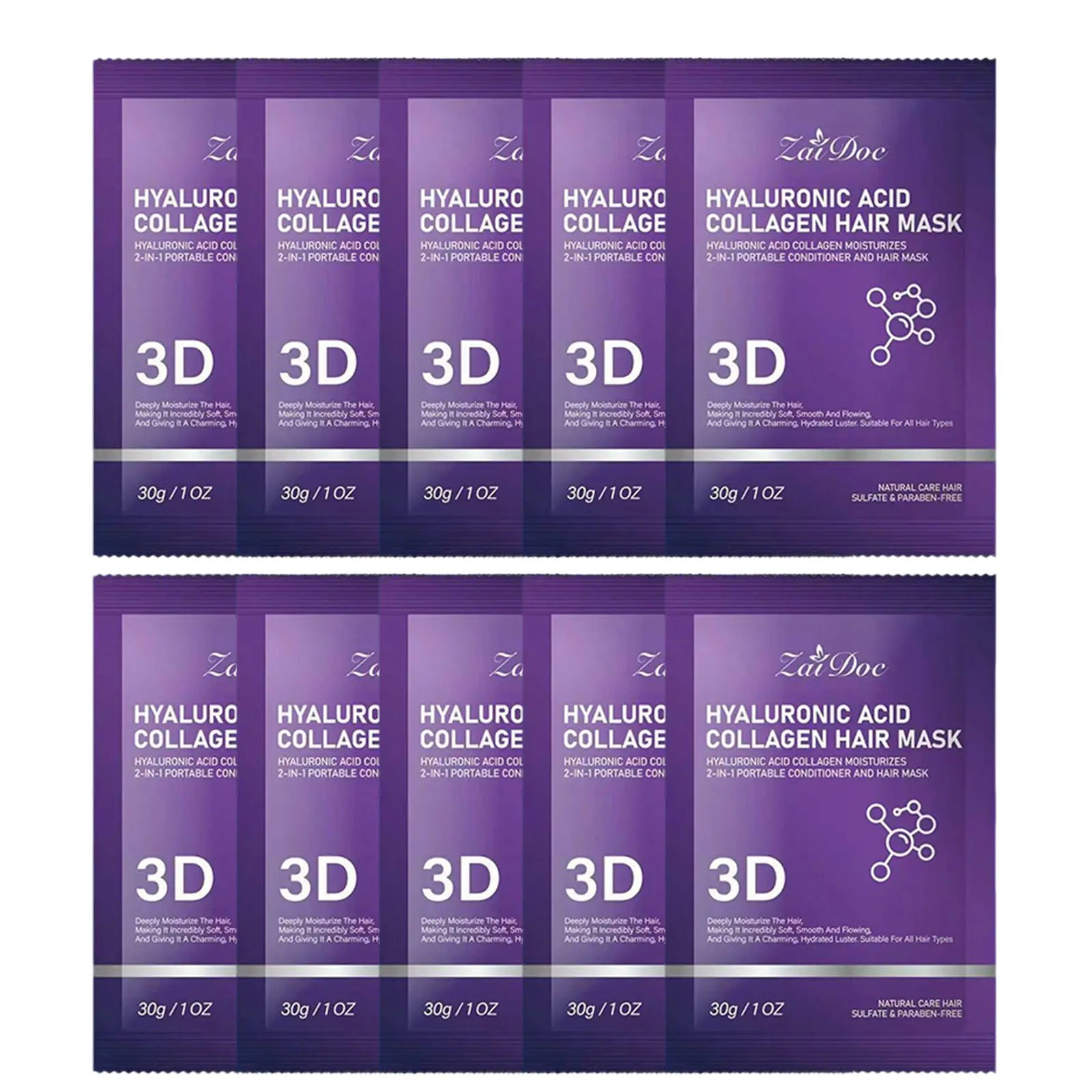 ZaiDoc 3D Hyaluronic Acid Collagen Hair Mask 30g (10 Pack)
