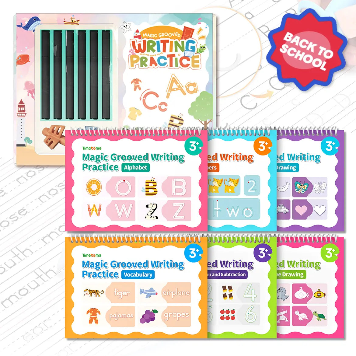 TIMETOME Reusable Grooved Handwriting Workbook for Kids – 6-Book Set