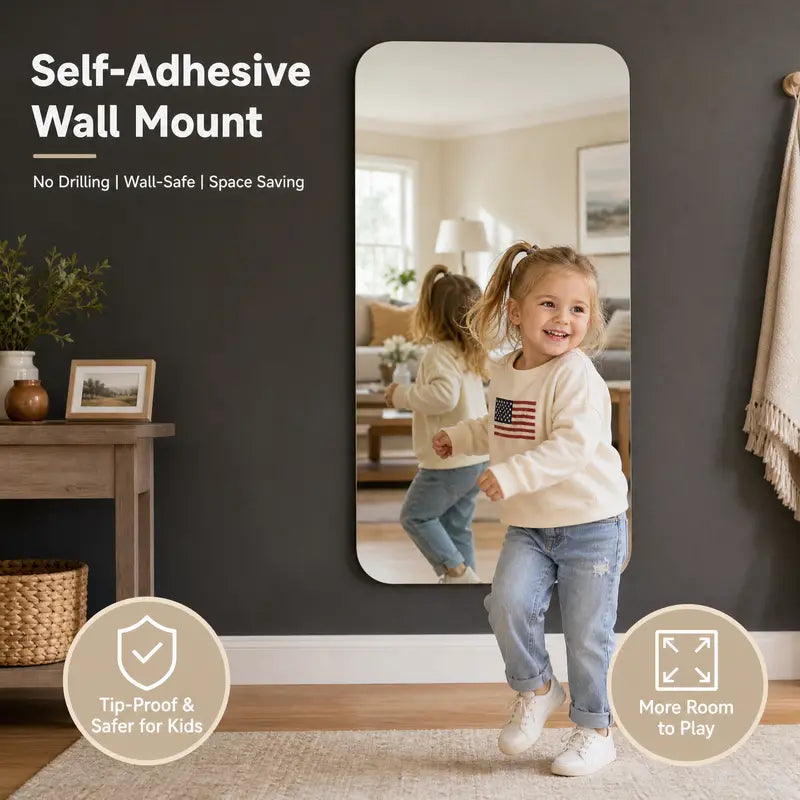 Self-Adhesive Flexible Mirror Sheets, Full Length Wall Mirror Stickers for Home Decor, Peel and Stick Soft Mirror Film for Bedroom & Dorm