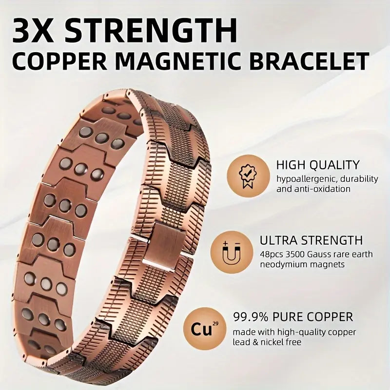 Men's Copper Magnetic Bracelet – Triple Row Super Magnet with Adjustable Size Tool