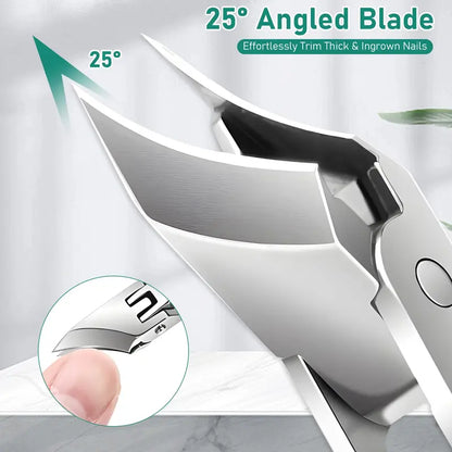 Eagle Beak Beveled Nail Clippers 3Pcs – Wide Jaw Opening Anti-Splash, 25° Slanted Blade, Long Handle | Thick Nails, Seniors & Ingrown Nail Care (Green)